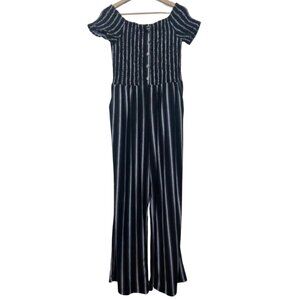 205 COLLINS | Women's Black & White Striped Wide Leg Jumpsuit | Size XL